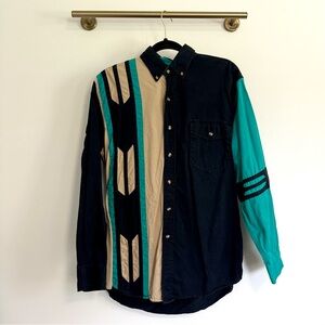 Western Colorblock Vintage Inspired Long Sleeve Button Down